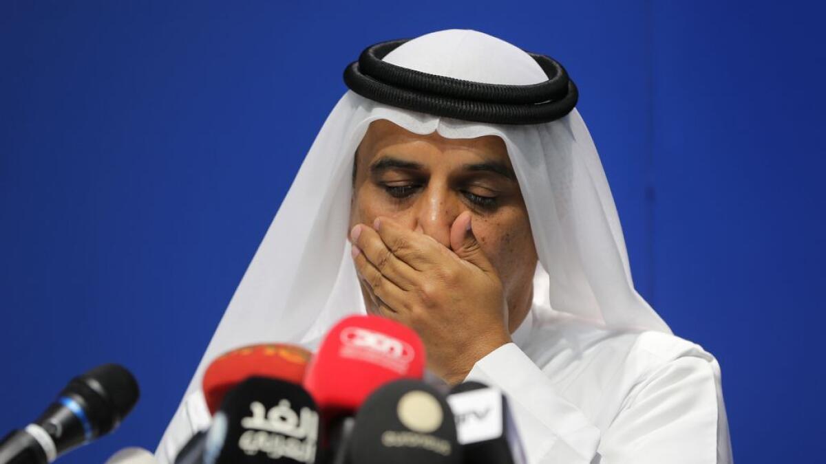 Ghaith Al Ghaith, Chief Executive Officer of Flydubai reacts during a press conference about the FlyDubai plane crash in Russia, in Dubai. 