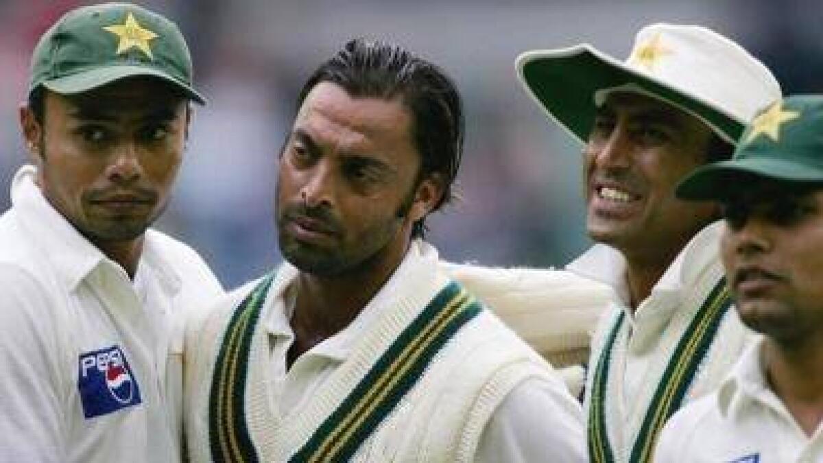 Younis Khan (second from right) with Shoaib Akhtar. - Reuters file