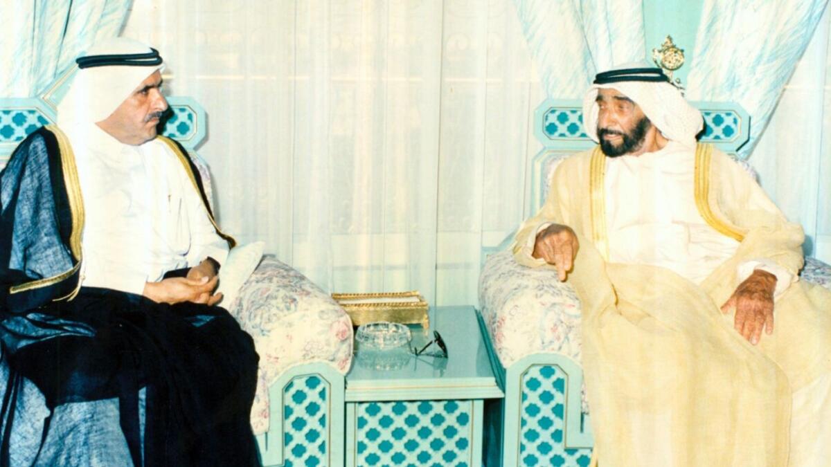 Sheikh Hamdan bin Rashid with the late Sheikh Zayed bin Sultan Al Nahyan.