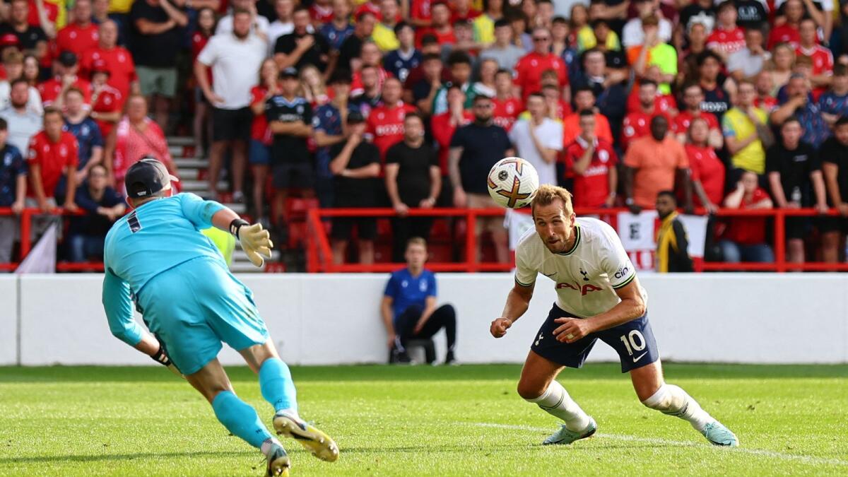 Tottenham Hotspur's Harry Kane scores the second goal. (Reuters)