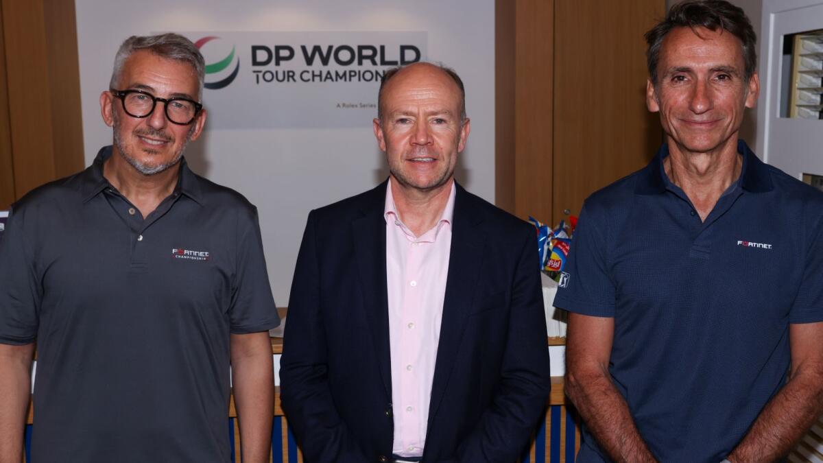 Joe Sarno, SVP Emerging &amp; APJ at Fortinet, Michael Cole, Chief Technology Officer of the European Tour, and Alain Penel, Regional Vice President – Middle East at Fortinet.. — Supplied photo