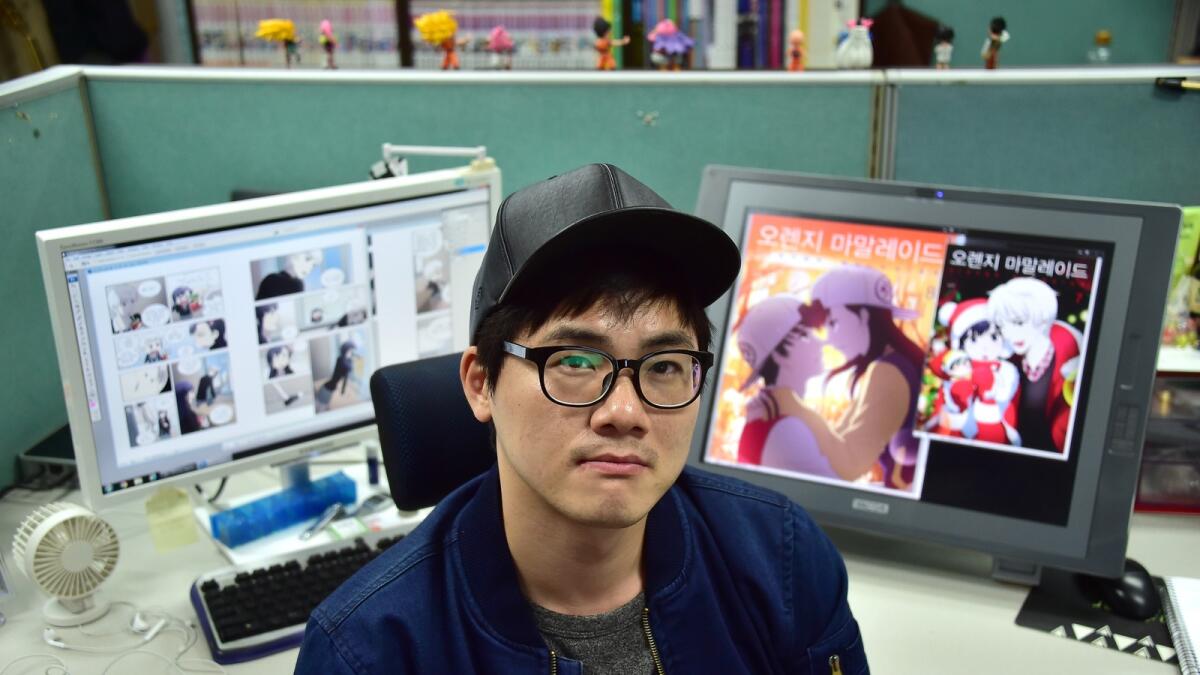South Korean webtoon artist Seok-Woo at his office in Bucheon, west of Seoul