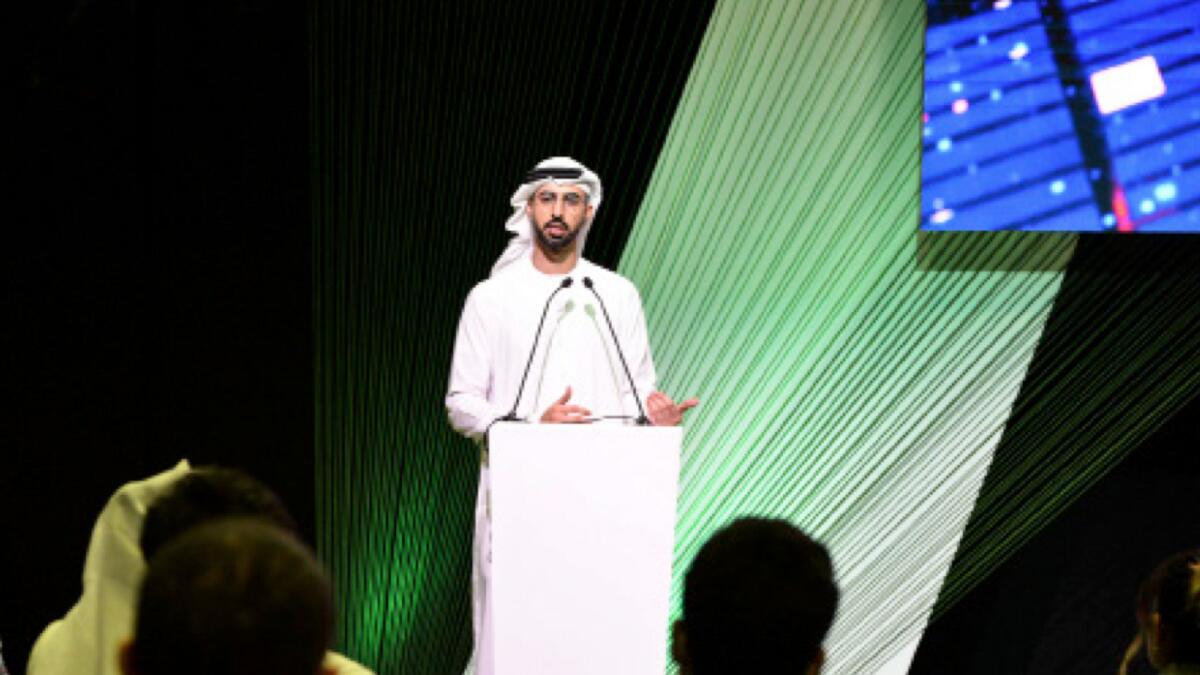 Omar bin Sultan Al Olama, UAE Minister of State for AI, Digital Economy and Remote Working Applications, addressing the the Digital Cities x AI conference in Dubai on Sunday. — Supplied photo