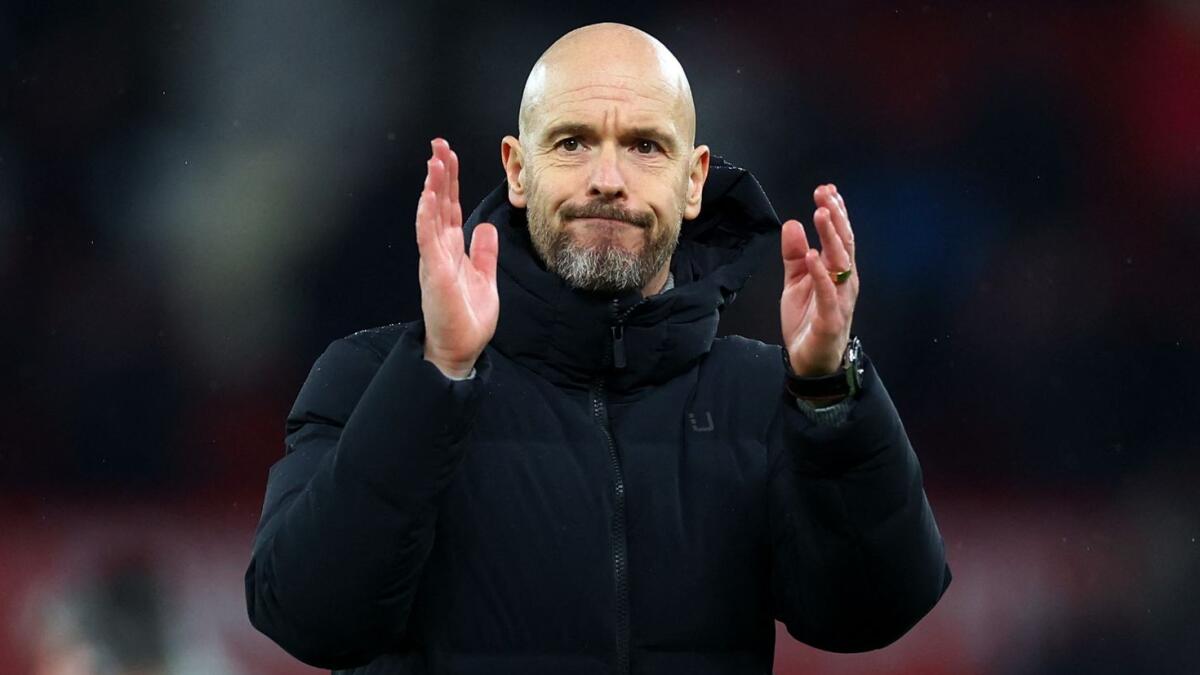 Manchester United manager Erik ten Hag celebrates after the win against Chelsea. - Reuters