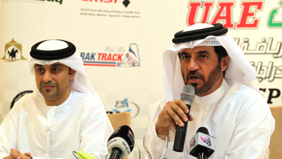 Dr Mohammed bin Sulayem and Khalid Issa Al Midfa at the EMSF Press conference. 