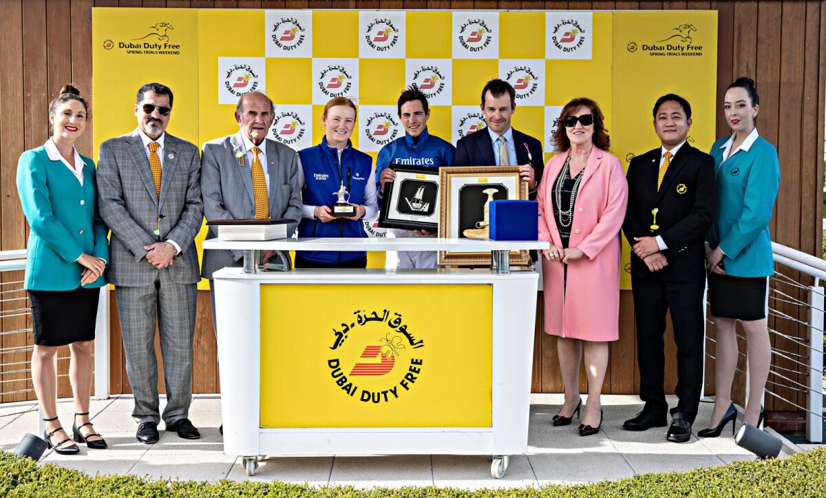 Salah Tahlak (second from left), joint COO of Dubai Duty Free, Colm McLoughlin (third from left), Dubai Duty Free executive vice chairman and CEO, at last year’s event. — Supplied photo