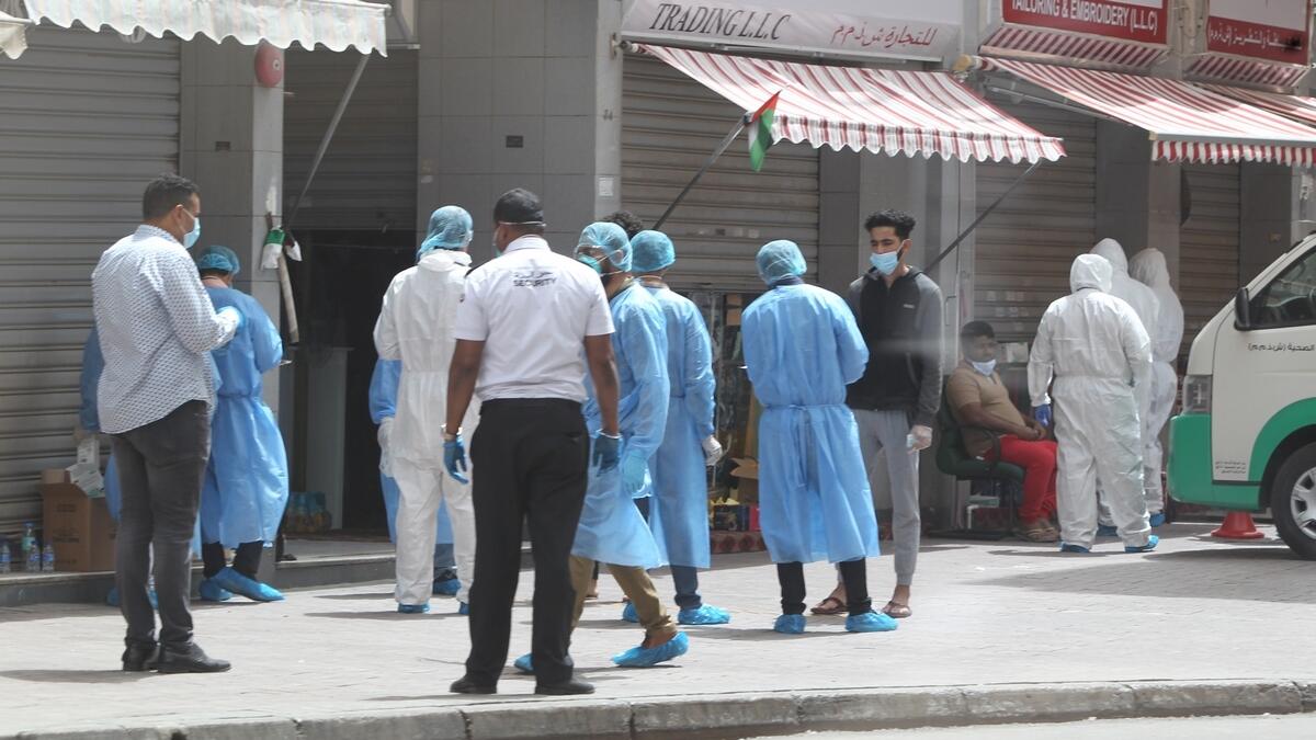 Dubai health Authority, Police and Aster Clinic conduct medical check up for residents of the Naif area in Dubai on Sunday. 29, March, 2020. (Photo by Juidin Bernarrd/ Khaleej Times)