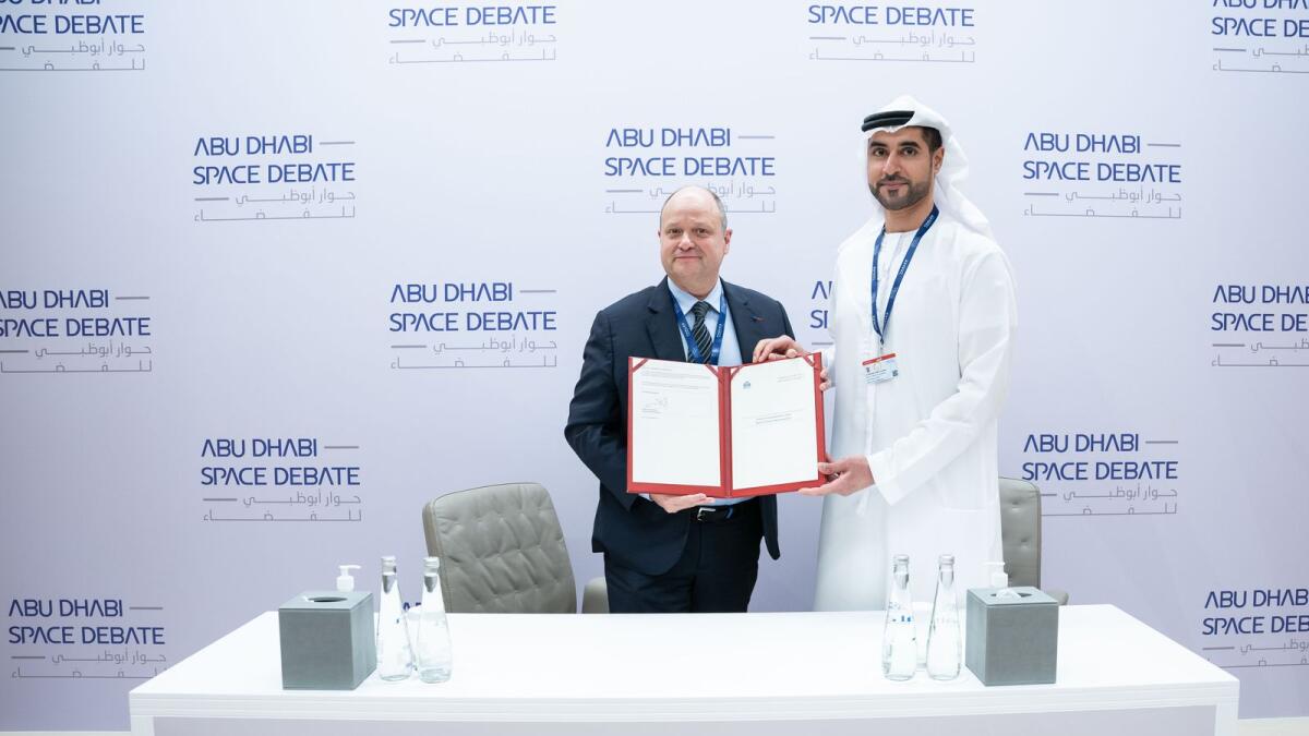 Ibrahim Al Qassim and Lionel Suchet after signing the Charter on the Space for Climate Observatory in Abu Dhabi. - Supplied photo