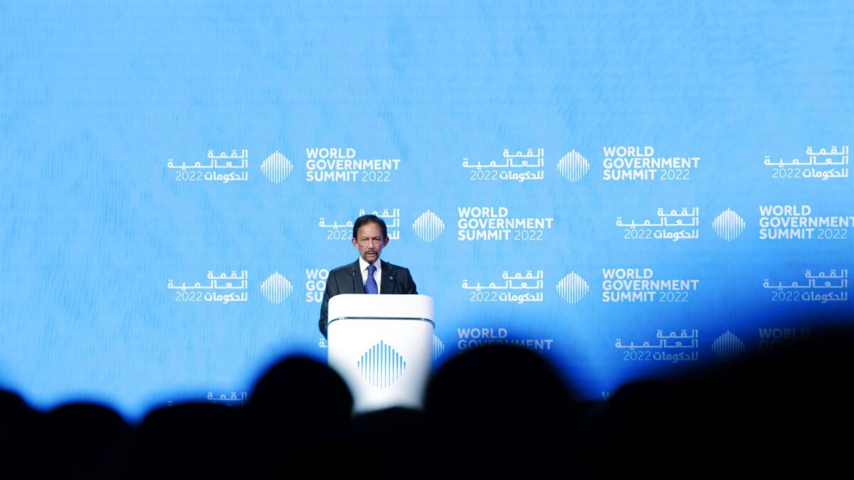 Brunei Sultan Haji Hassanal Bolkiah Mu’izzaddin speaks at the World Government Summit. — Wam