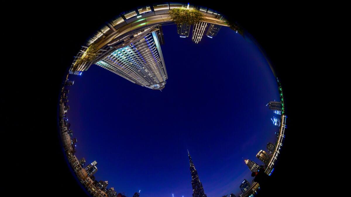 A picture taken with a fish-eye lens shows Dubai's Burj Khalifa. Photo: AFP