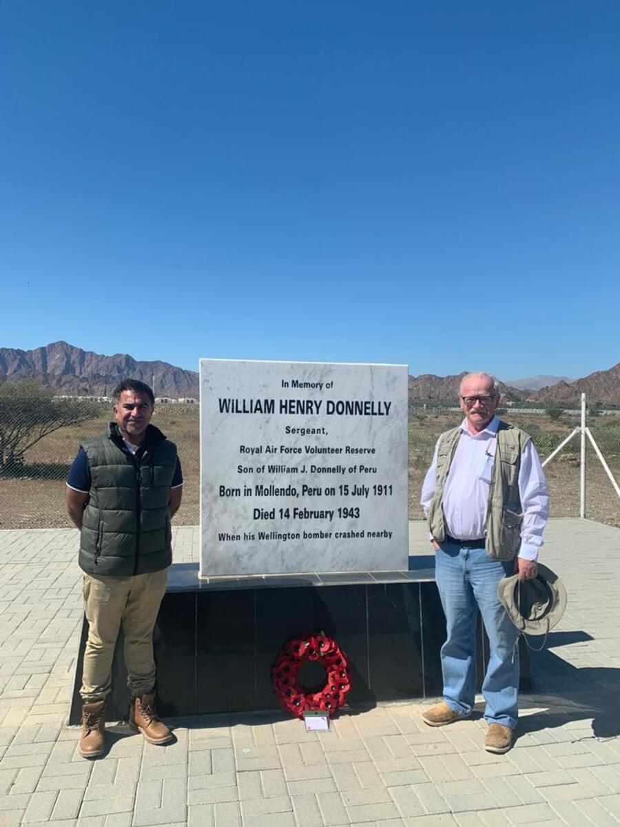 Ali and Peter at the memorial site of another Second World War crash that happened in Dhadna, Fujairah in 1943, commemorations for this crash take place every year on the 14th of February.