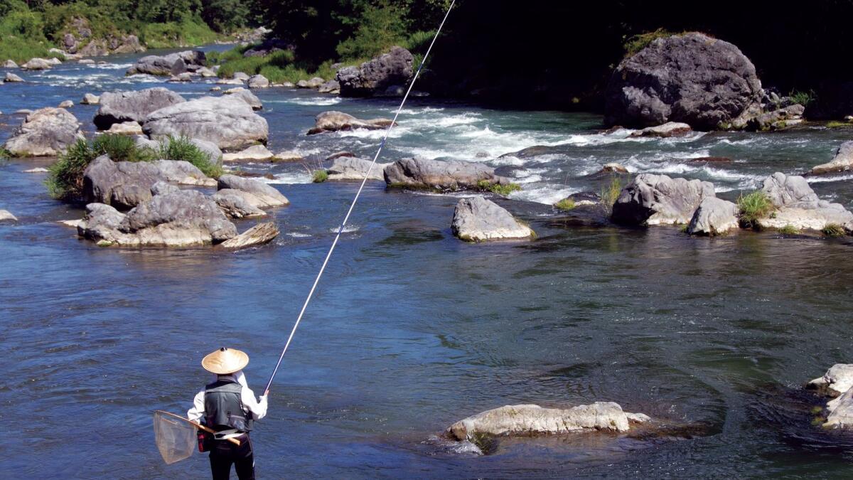 Fisherman in Mitake Valley, Japan.