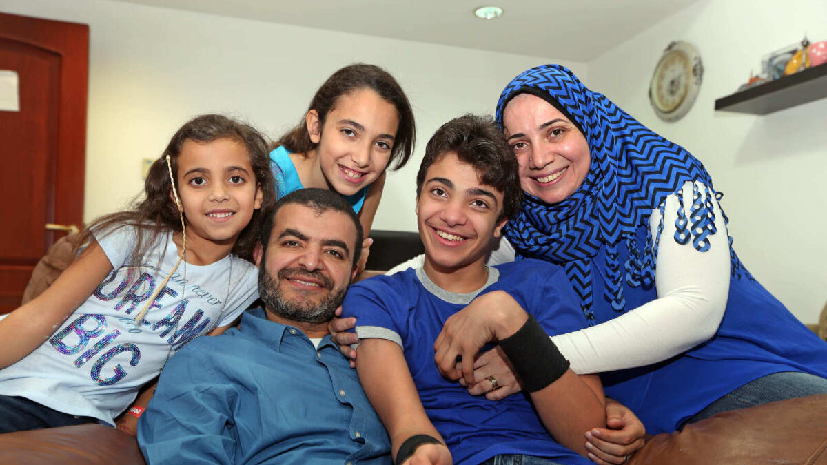 Ahmed Hegazy with his parents and siblings at their Dubai home.