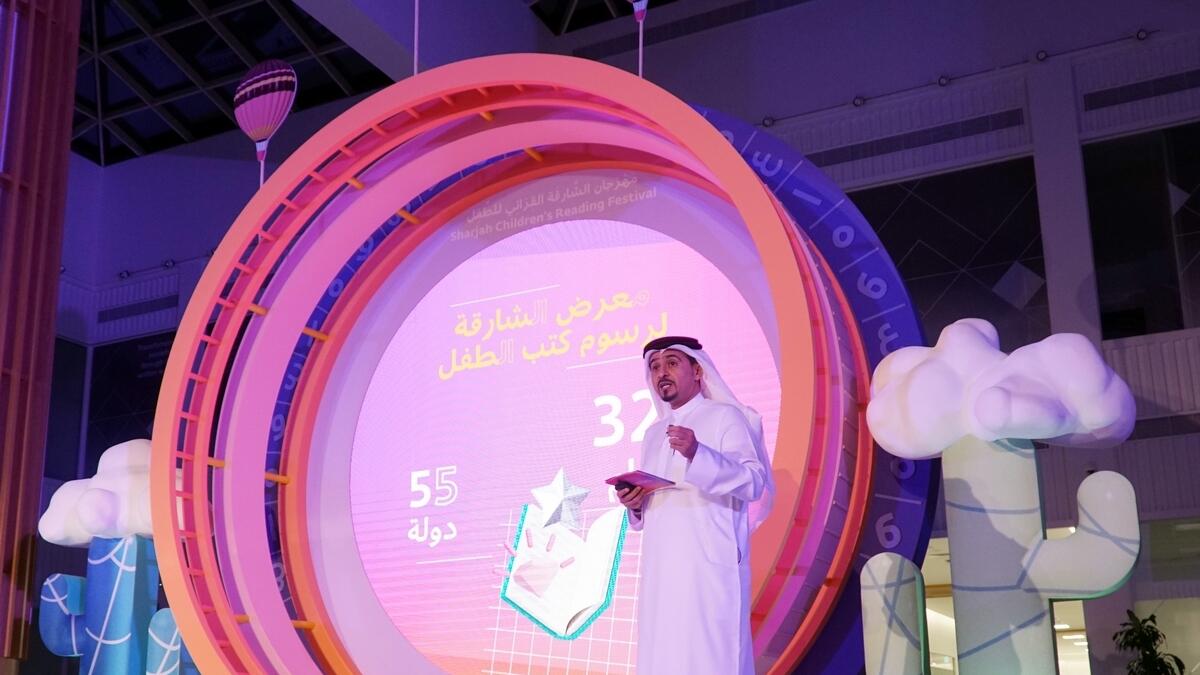 Ahmed bin Rakkad Al Ameri, Chairman of the Sharjah Book Authority giving his presentation on the launch of Sharjah Childrens Reading Festival 2019.–Photo by M. Sajjad