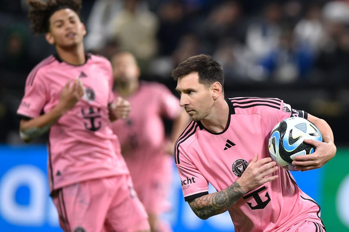 Inter Miami's Lionel Messi celebrates after scoring a goal. — AP