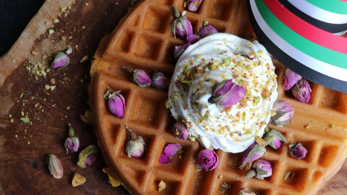 Local flavours. To commemorate the occasion, Eggspectation has put a spin on their iconic waffles and created a customised UAE National Day Waffle by integrating authentic flavours that are loved across the country. Rose, orange blossom and pistachio all feature. This is the perfect opportunity explore traditional herbs and spices.