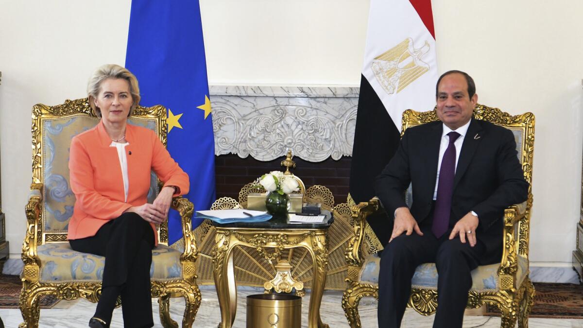 Abdel Fattah El Sisi meets European Commission president Ursula Von der Leyen, at the Presidential Palace in Cairo. — AP
