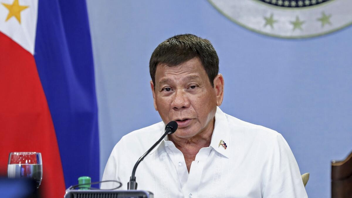 Former Philippine president Rodrigo Duterte has defended the crackdown as “lawfully directed against drug lords and pushers who have for many years destroyed the present generation, especially the youth.” — AP  file