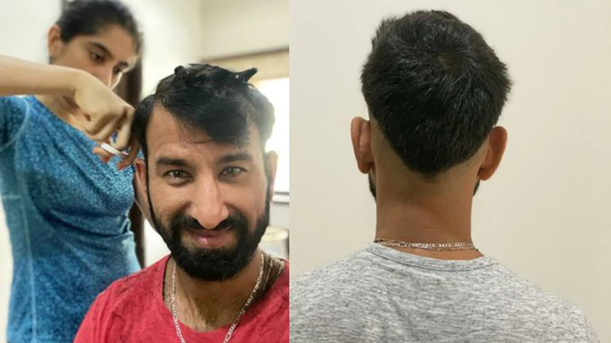 India's Test specialist Cheteshwar Pujara on Monday posted pictures of his haircut done by wife Puja Pabari . -- Twitter