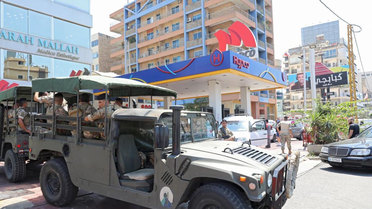 Lebanese soldiers at a petrol station in Beirut . Photo: AFP