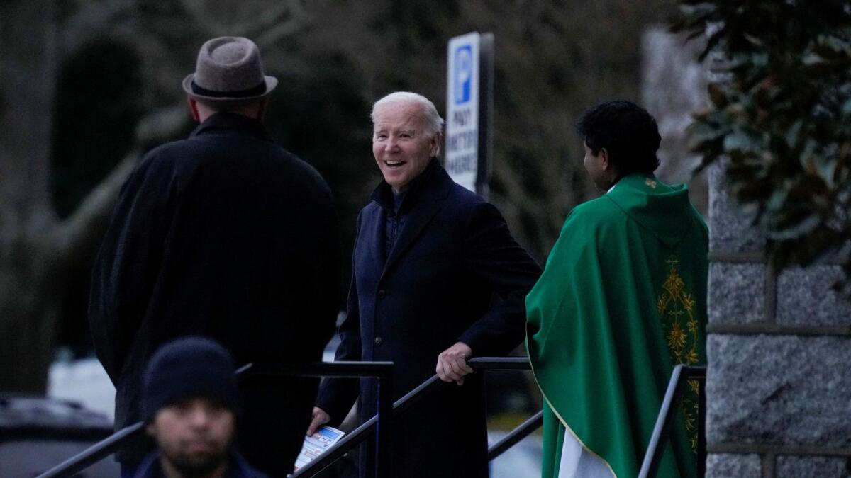 US President Joe Biden exits St. Edmond Catholic Church after attending mass in Rehoboth Beach, Delaware, on Friday. — Reuters