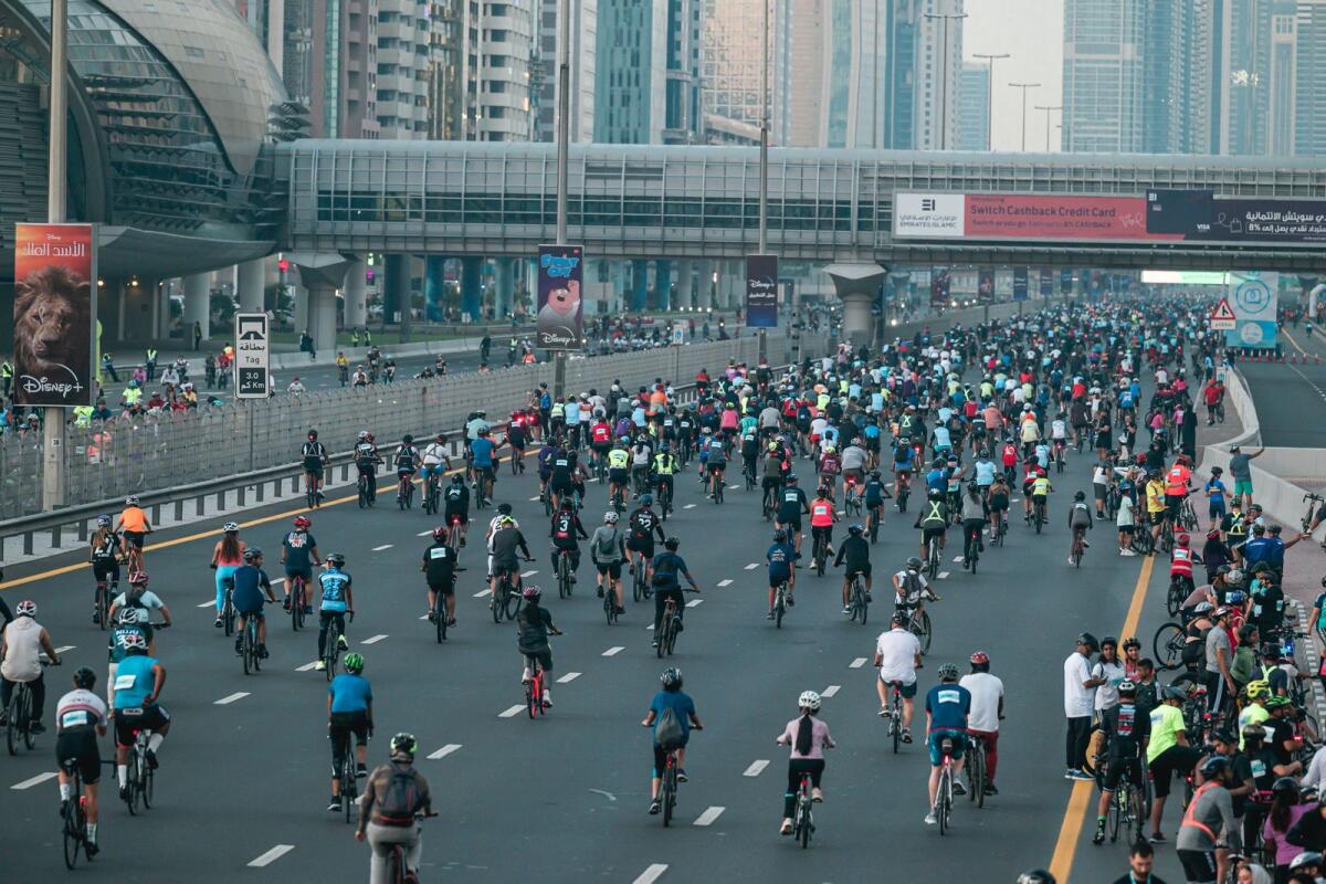 Thousands of cyclists take over Sheikh Zayed Road for Dubai Ride 2023. Photos: Neeraj Murali