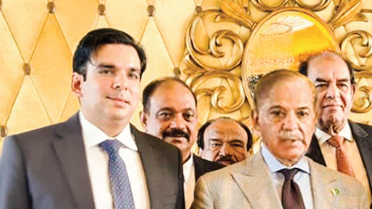 Pakistan Prime Minister Shehbaz Sharif with Saad Haq, CEO, H&amp;S Properties Dubai and other businessmen in the UAE.