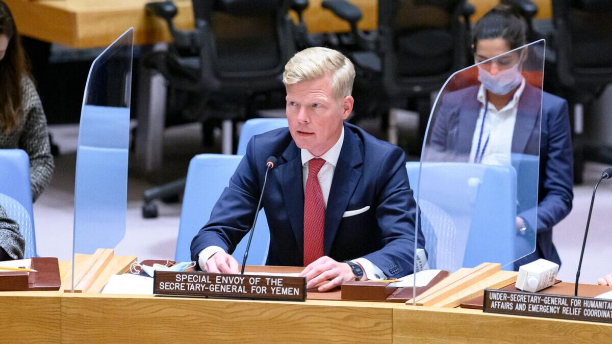Hans Grundberg, Special Envoy of the Secretary-General for Yemen, briefs the Security Council meeting on the situation in the Middle East. —Photo: UN