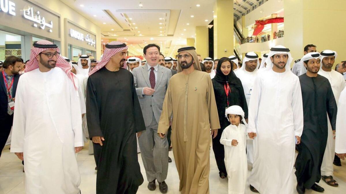 Shaikh Mohammed and Shaikh Hamdan bin Mohammed bin Rashid Al Maktoum, Crown Prince of Dubai, take a tour of Dragon Mart 2 on Tuesday. The extension is all set to offer a new shopping experience.