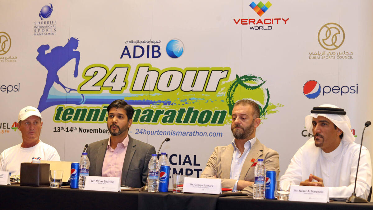 SP300915-DS-TENNIS- (L-R) Strath Sherriff, Sherriff International Sports Management, Vipin Sharma, Veracity World, George Bashara of Rashid Centre for Disabled and  Naser Al Marzooqi of Tennis Emirates during the press conference of the Veracity World 24 