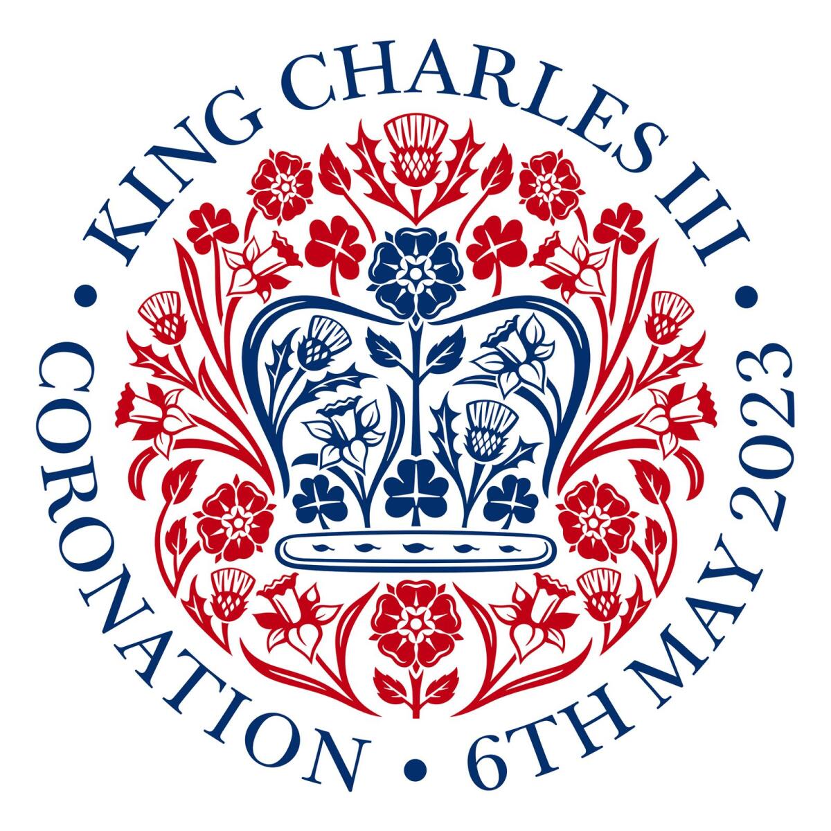 The English version of the official Coronation emblem of King Charles III and Camilla, the Queen Consort. — AP