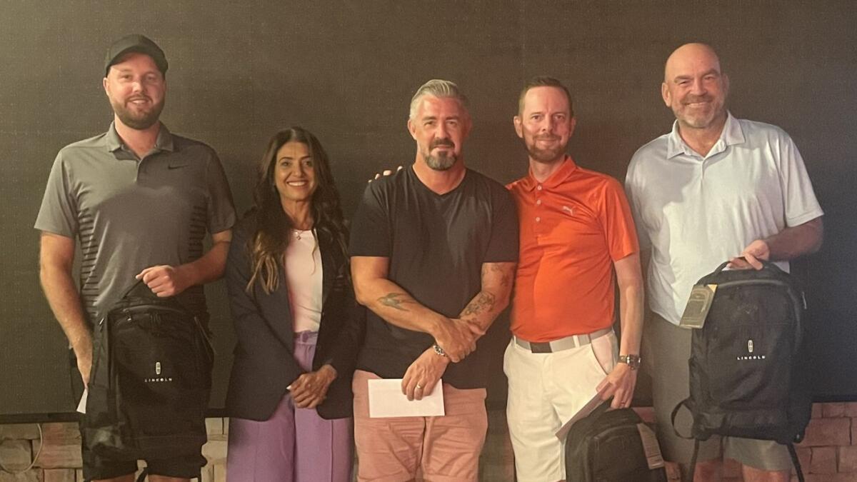 Left to right, members of the winning team: Cian Hurley, Lady Captain, Shiba Wahid, Stuart Quinn, Keith Phillips (National Sales Manager - Lincoln) and Dubai Creek Ambassador Thomas Bjorn.- Supplied photo