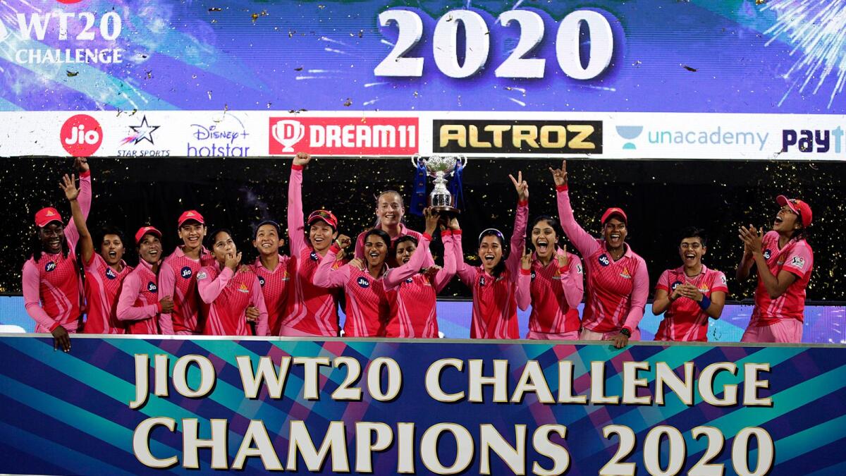 Trailblazers champions emerge champions after beating Supernovas in the Women’s T20 Challenge final at the Sharjah Cricket Stadium. — IPL