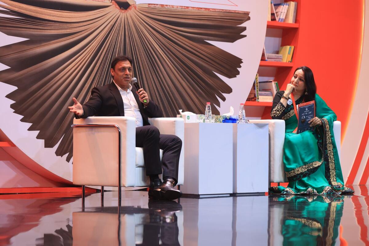 Shoaib Akhtar with moderator Tarannum. Photo: Supplied