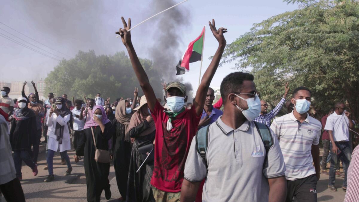 Sudanese protest against the military takeover, which upended the country’s fragile transition to democracy, in Khartoum. — AP