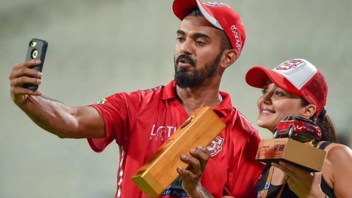KL Rahul takes a selfie with co-owner Preity Zinta. - PTI file