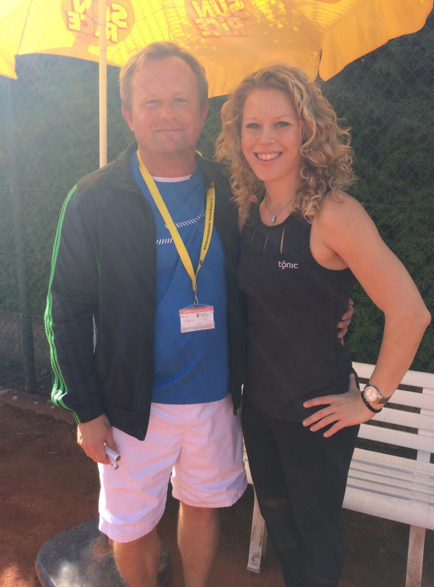 German fan Andreas (left) with Laura Siegemund, the two-time Grand Slam winner (doubles and mixed doubles) from Germany at the Dubai Duty Free Tennis Championships. — Supplied photo