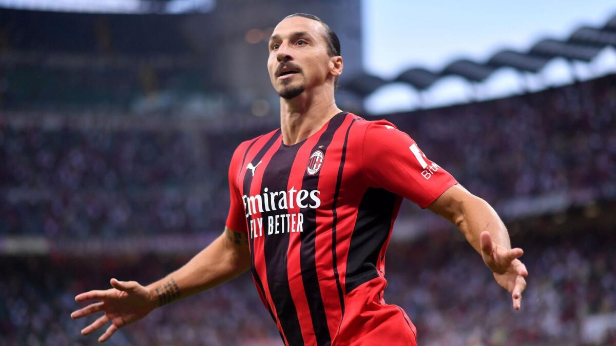 AC Milan's Zlatan Ibrahimovic celebrates his goal against Lazio. — Reuters