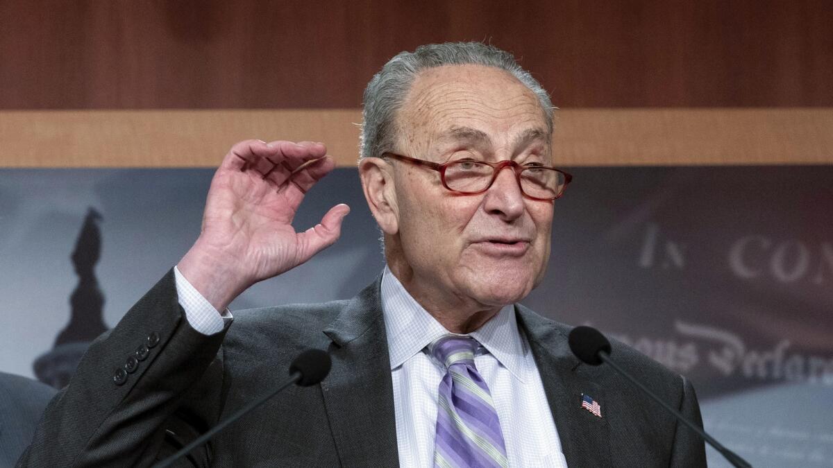 Senate Majority Leader Chuck Schumer speaks during a news conference at the Capitol in Washington on Feb. 2, 2023. — AP file