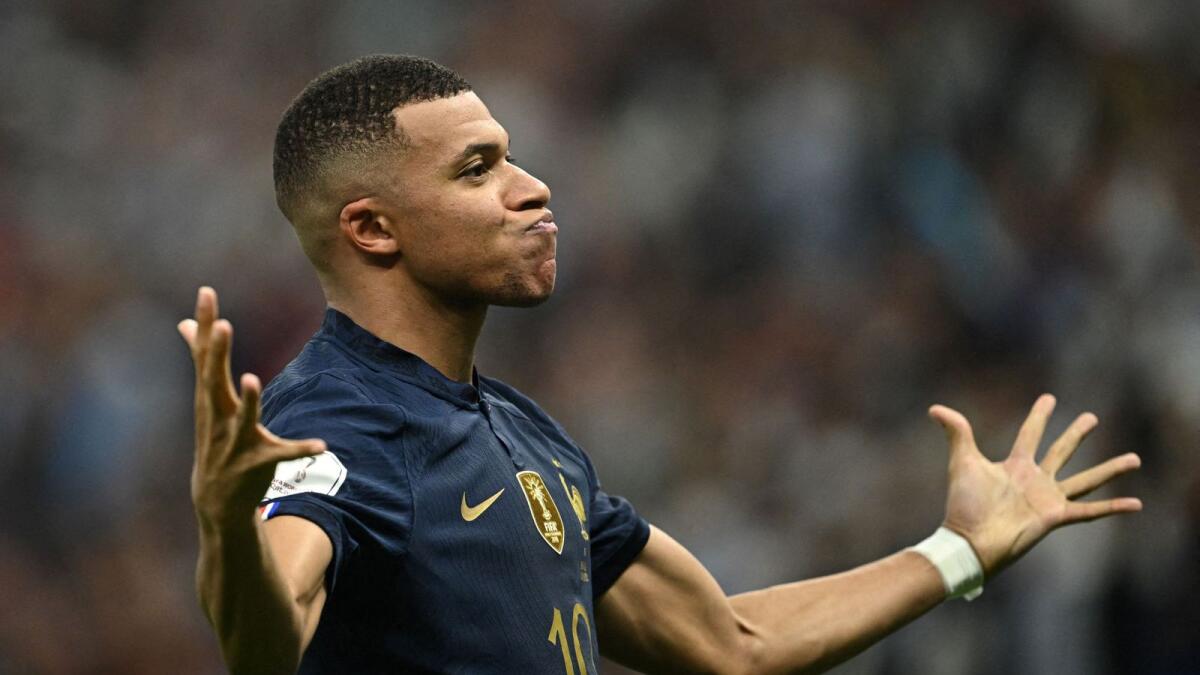 France's Kylian Mbappe celebrates scoring their second goal. — Reuters