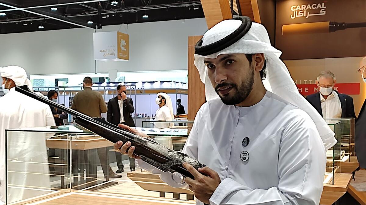 Rifle with handmade engravings of Expo 2020 Dubai at Adihex 2021. — KT photo/Ashwani Kumar