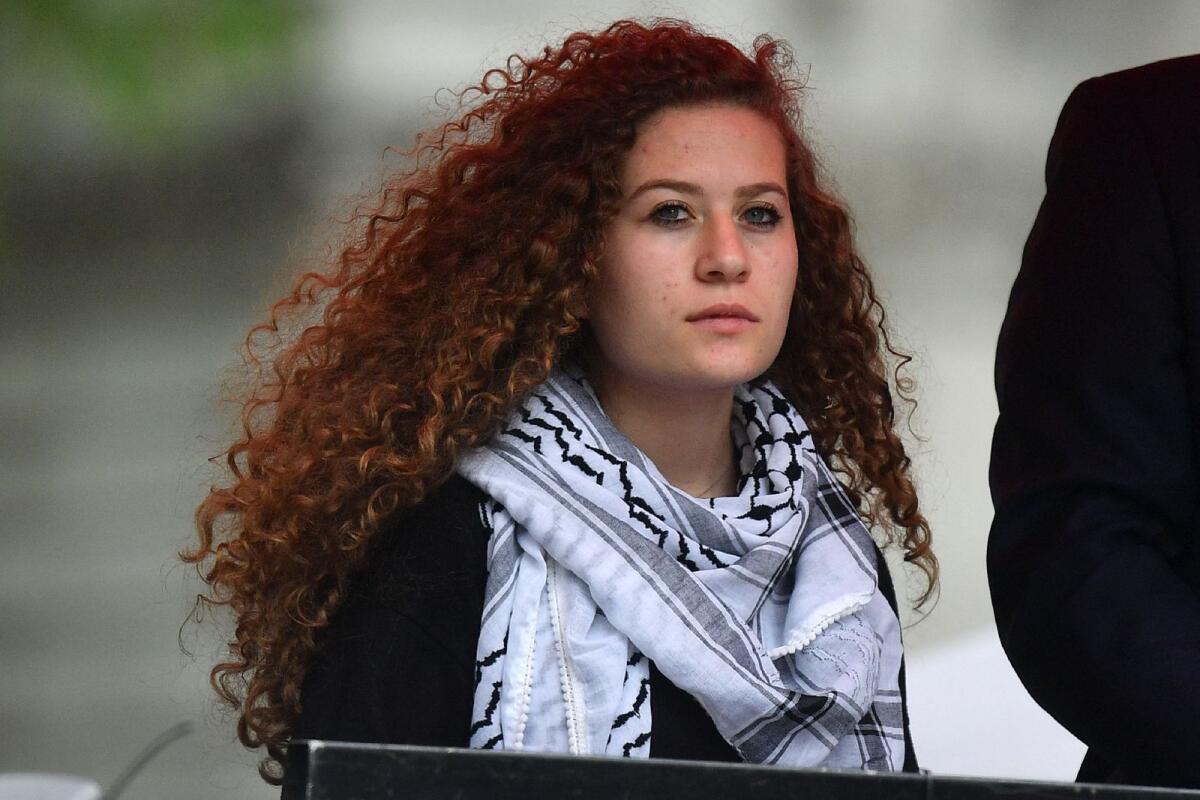 (FILES) Palestinian activist Ahed Tamimi waits to speak at a rally calling for justice for Palestinians. Photo: AFP