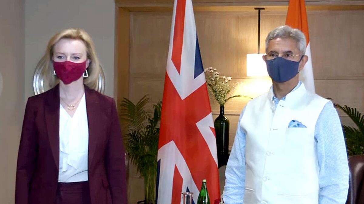 British Foreign Secretary Elizabeth Truss with Indian External Affairs Minister S. Jaishankar, in New Delhi. – ANI