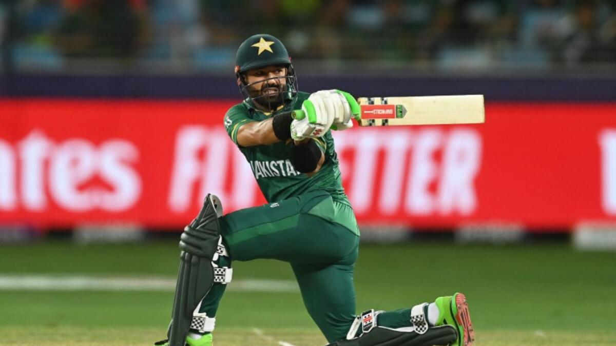 Mohammad Rizwan plays a shot against Australia. (Pakistan Cricket Twitter)