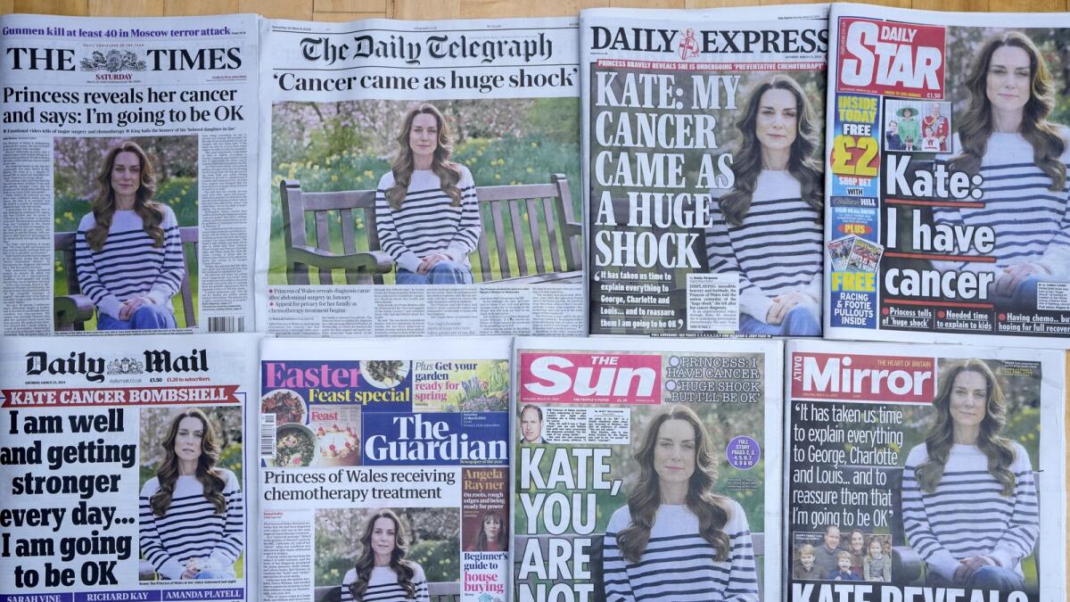 A montage of the front pages of some of Britain's newspapers in London. — AP