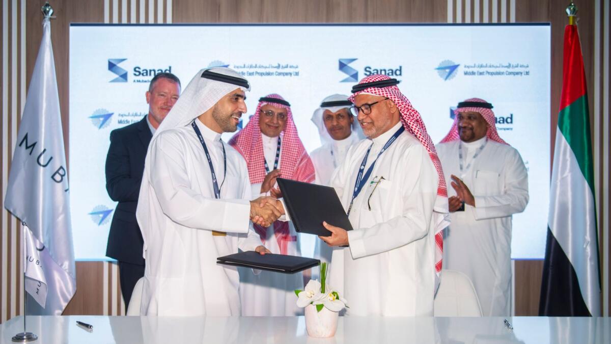 Mansoor Janahi, deputy group CEO, Sanad, and Abdullah Al Omari, CEO from MEPC at agreement signing ceremony.