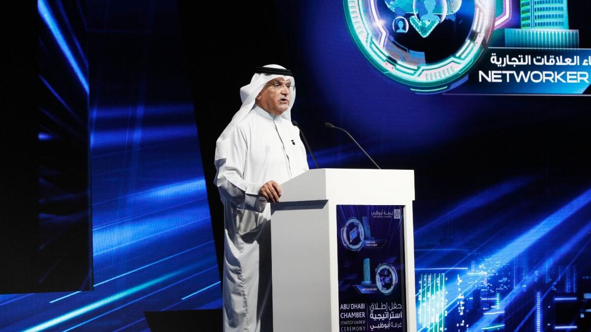 Abdulla Mohamed Al Mazrui, chairman of Abu Dhabi Chamber, addressing the event.