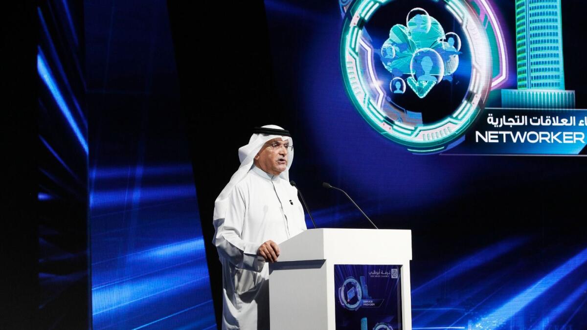 Abdulla Mohamed Al Mazrui, Chairman of Abu Dhabi Chamber, speaks during the launch event. - Supplied photo