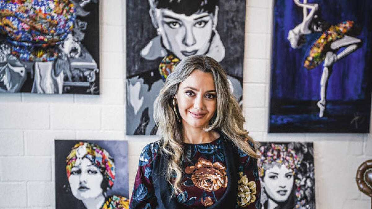 Artist Kristel Bechara in her studio
