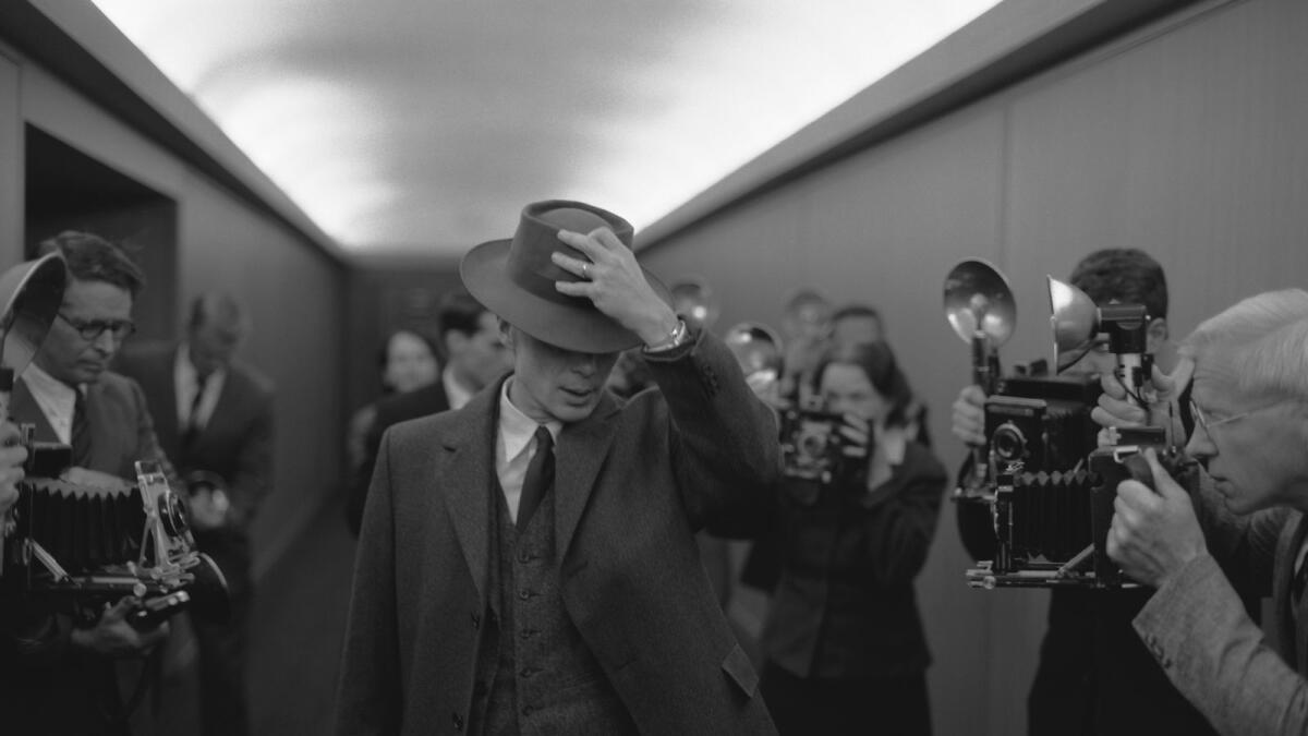 This image shows Cillian Murphy as J. Robert Oppenheimer in a scene from the film Oppenheimer